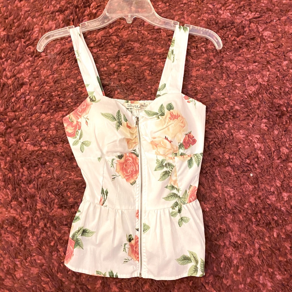White Floral Zip Up Busty Top